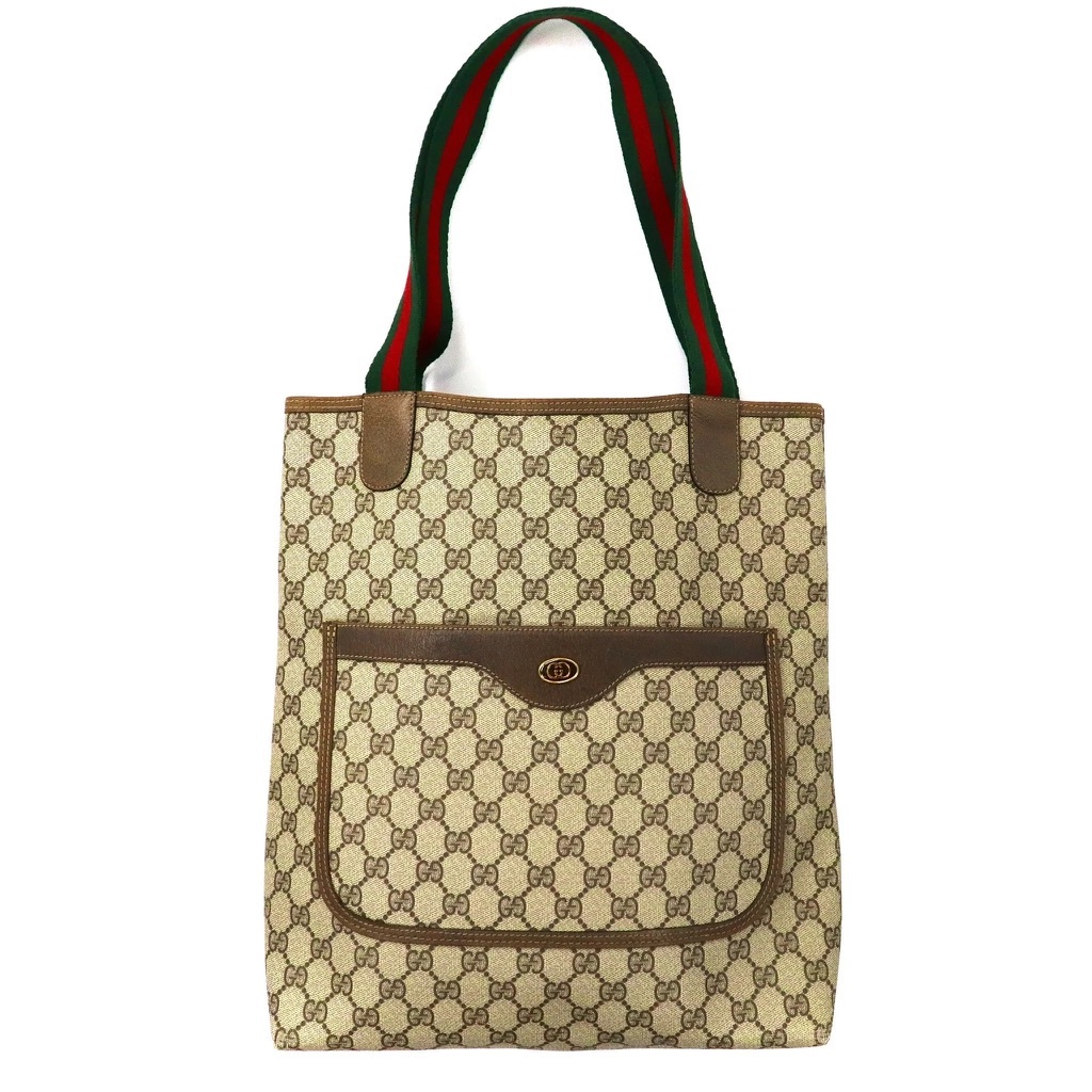 GUCCI トートバッグ ベージュ PVC シェリーライン GG柄 オールドグッチ