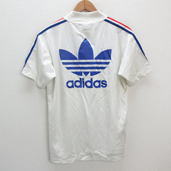 y■90'S デサント■オールドアディダス/adidas ゲームシャツ■白【L‐O】MENS/トレファイルロゴ/9【中古】_画像1