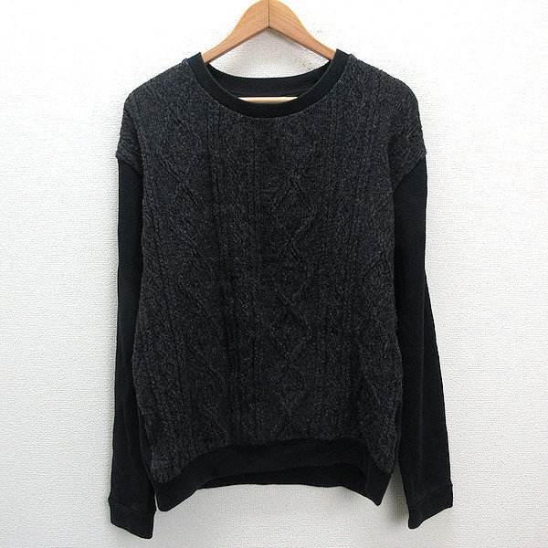 z■アーバンリサーチ/URBAN RESEARCH ケーブルニットセーター【38】黒灰/MEN'S/34【中古】■