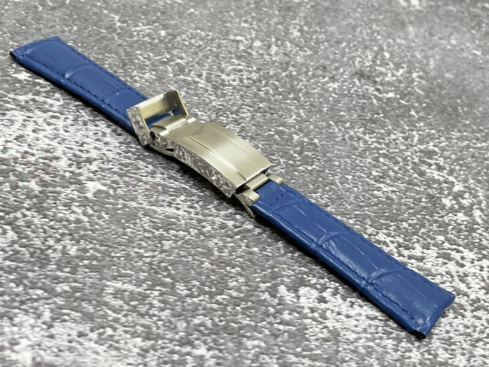 送料無料 腕時計ベルト レザーベルト カラー：ブルー/シルバー ラグサイズ：20mm 革ベルト【対応モデル ロレックス ROLEX チューダー】_画像1