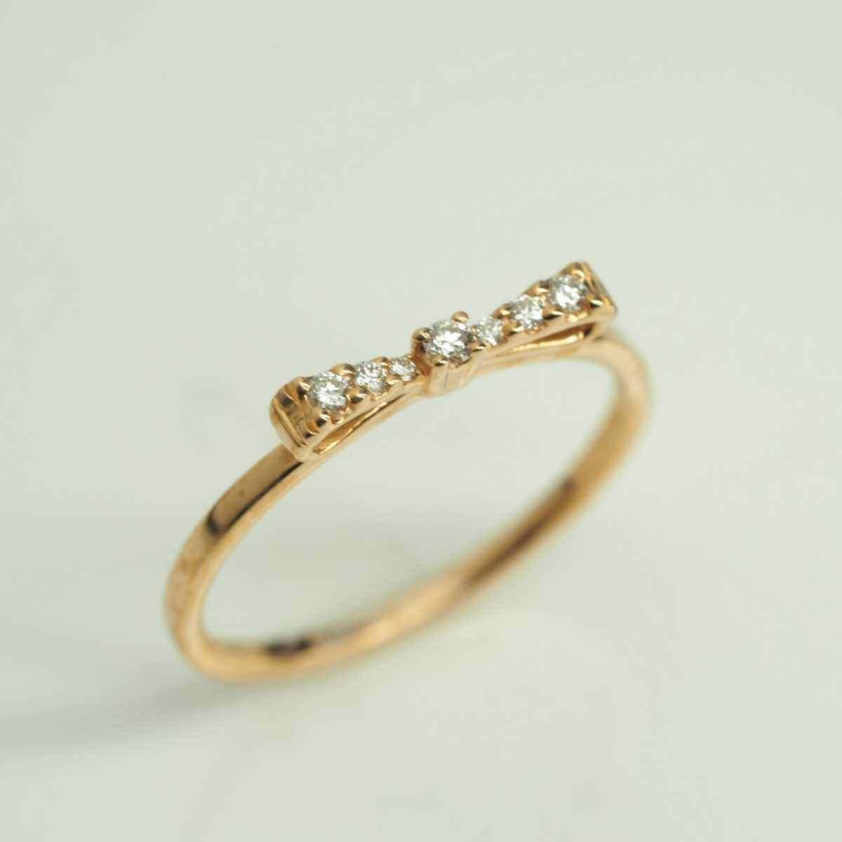 STAR JEWELRY スタージュエリー K18PG リボンリング ダイヤ0.04ct 7号