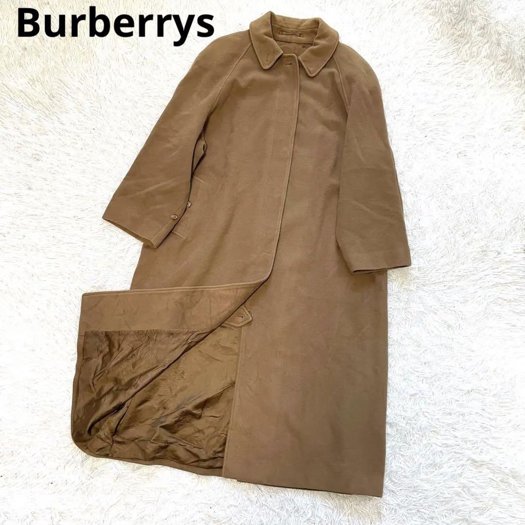 高級◎美品 BURBERRY バーバリー カシミヤ混ロングコート キャメル