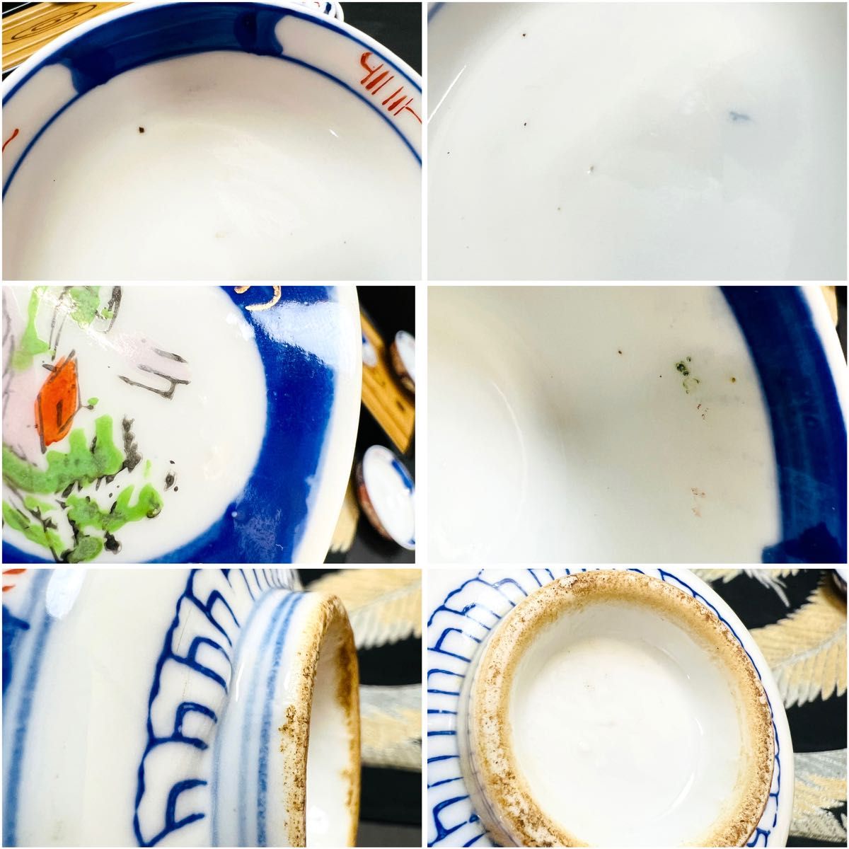 有田焼 古伊万里 染錦窓絵 蓋碗 蓋付き茶碗 5客 明治江戸