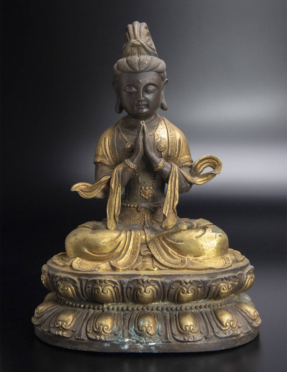 清 铜鎏金佛坐像 仏像 中国 古美術 清 铜鎏金佛坐像 仏像 中国 古美術