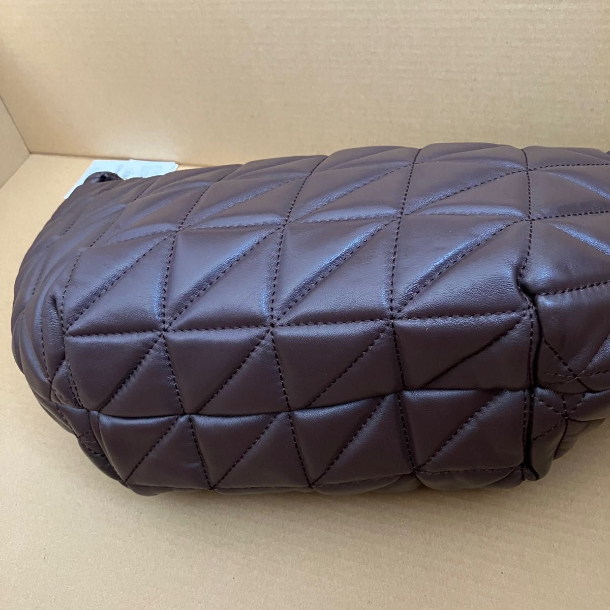 未使用タグ付き★ZARA チェーン キルティング バッグ チョコレートブラウン本革 シープスキン リアルレザー ショルダー