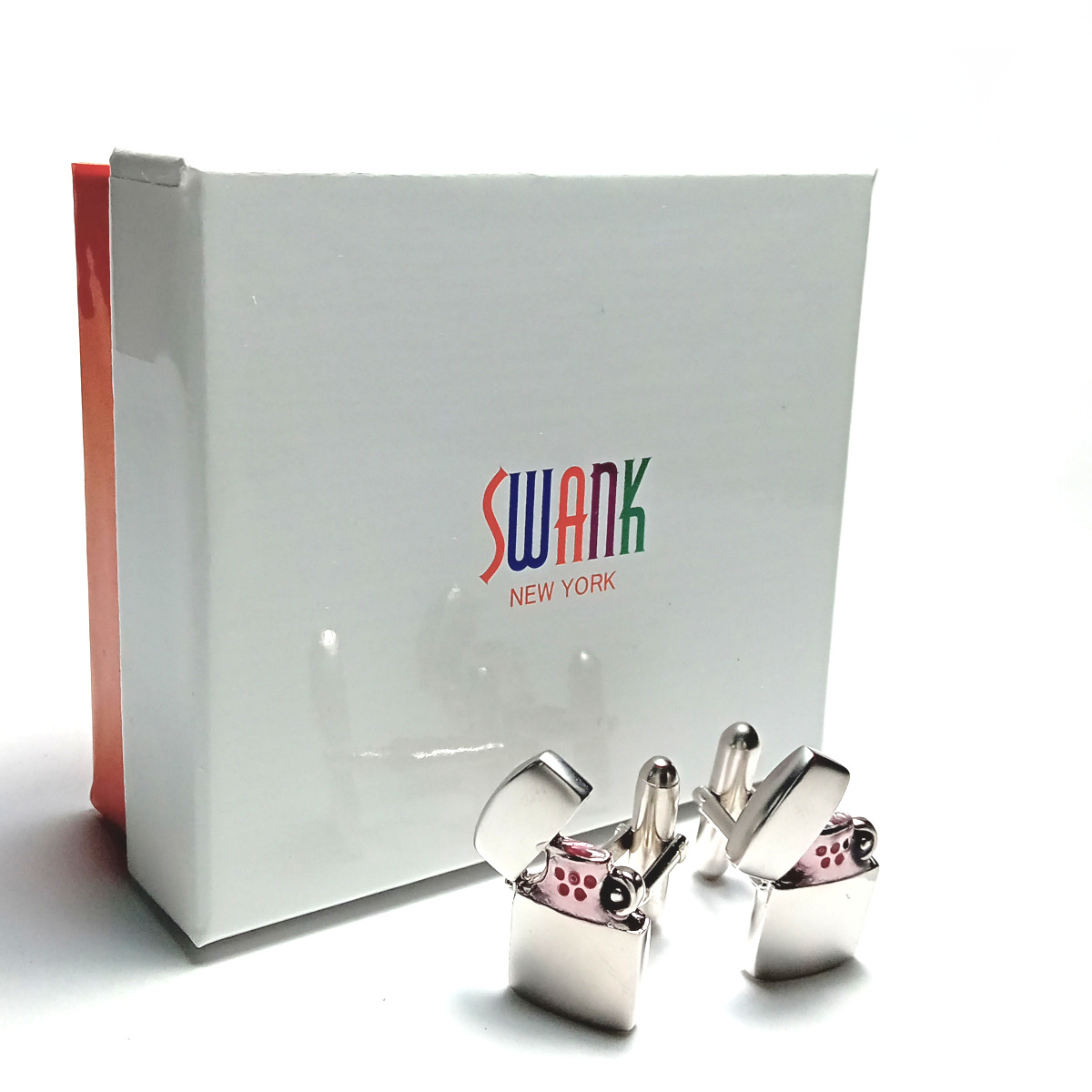 【swc35】新品 SWANK スワンク カフス カフリンクス オイルライター zippo ジッポーモチーフ シルバー×ピンク×ブラック黒