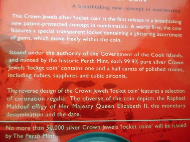 クック諸島 エリザベス2世 1ドル銀貨 2002年 クラウンジュエル シルバーロケットコイン エリザベス女王戴冠記念宝石入大型純銀貨の画像8