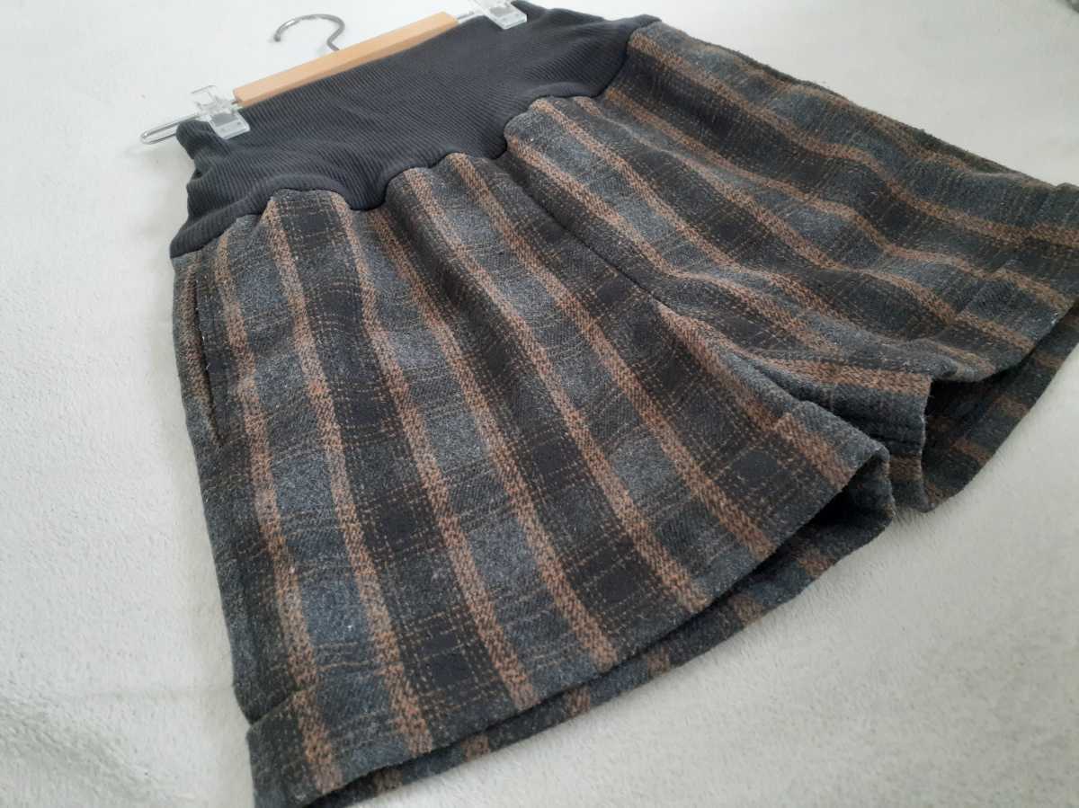  free shipping * wool .* waist .... rib material * culotte * check pattern * dark brown series 