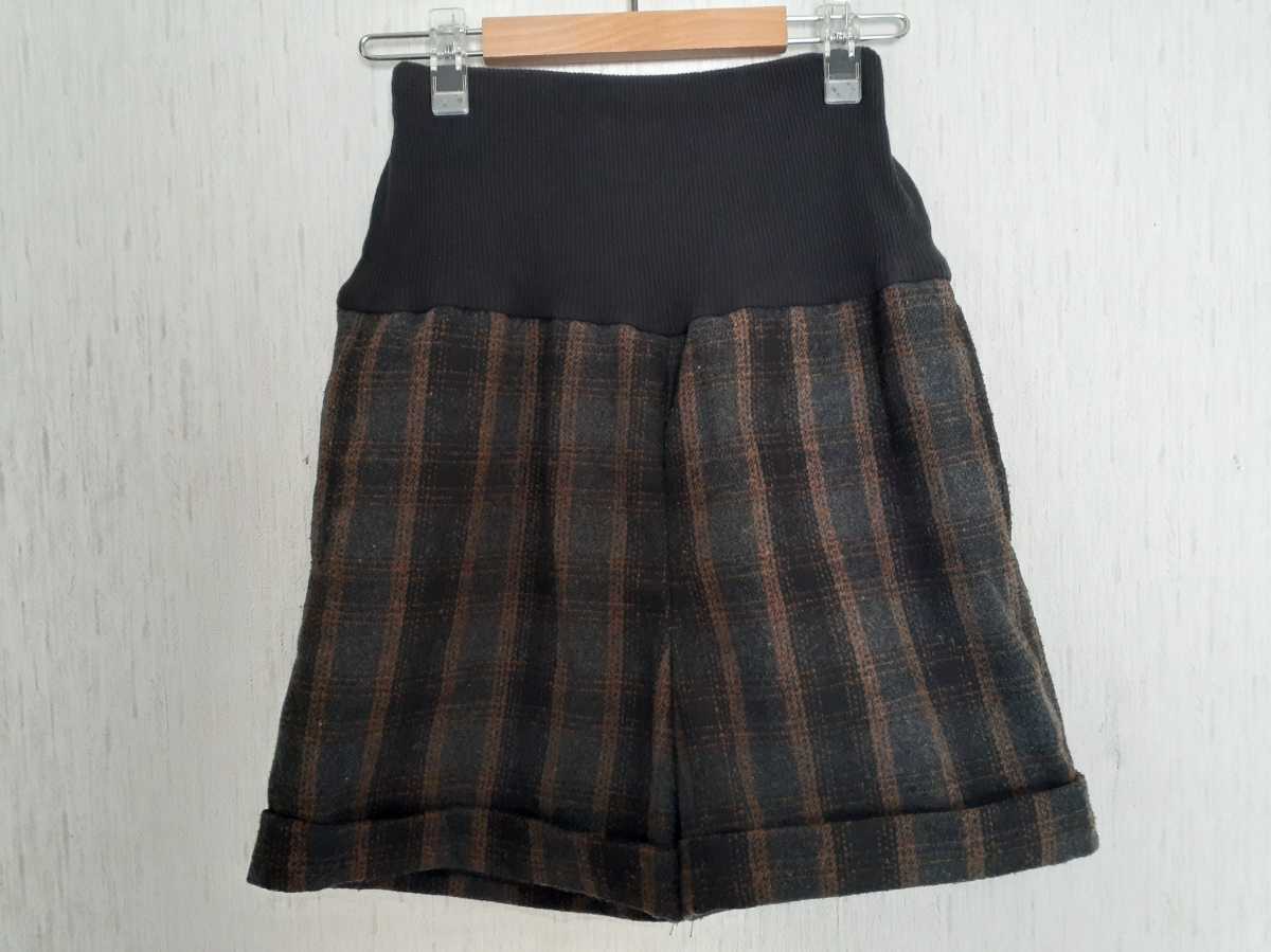  free shipping * wool .* waist .... rib material * culotte * check pattern * dark brown series 