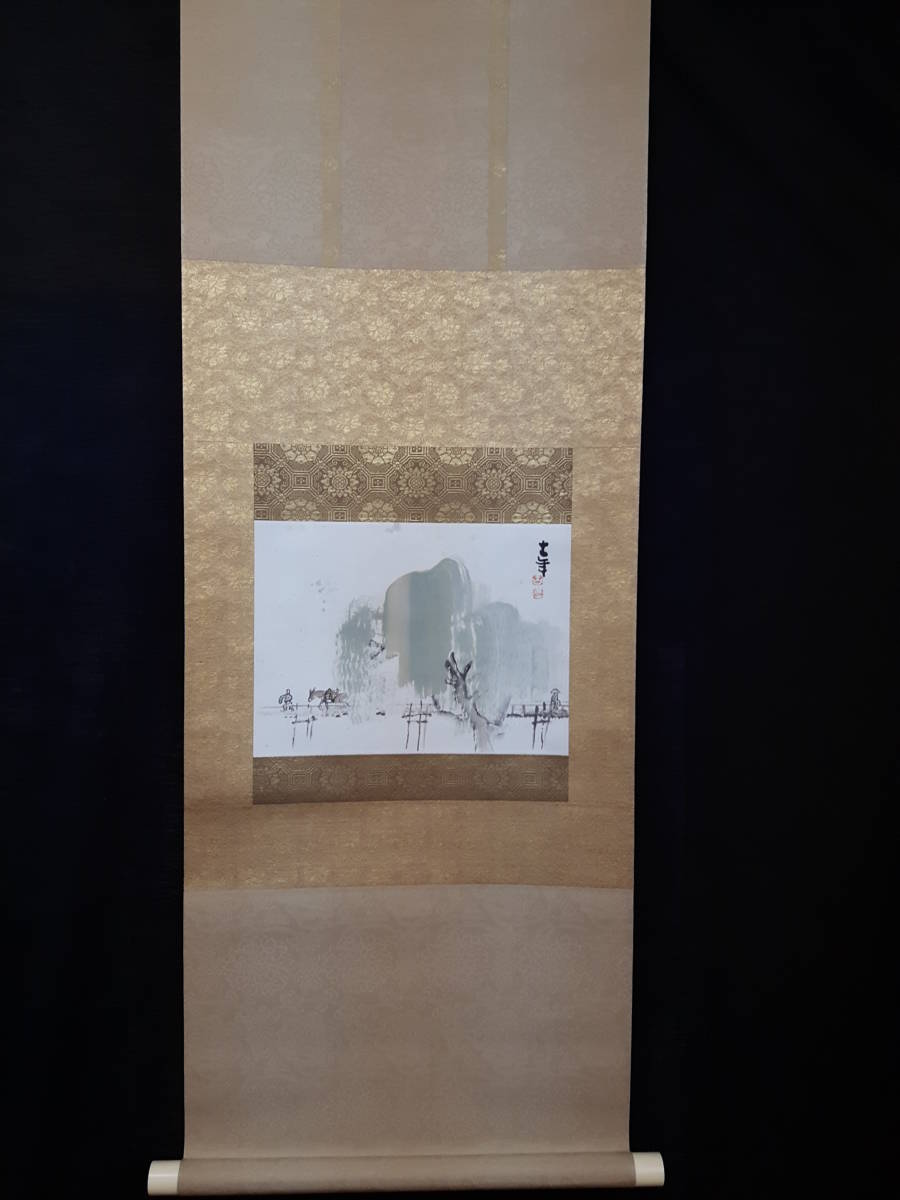 真作 上原古年 風景柳橋図 師。松本楓湖・梶田半古 文展・院展作家