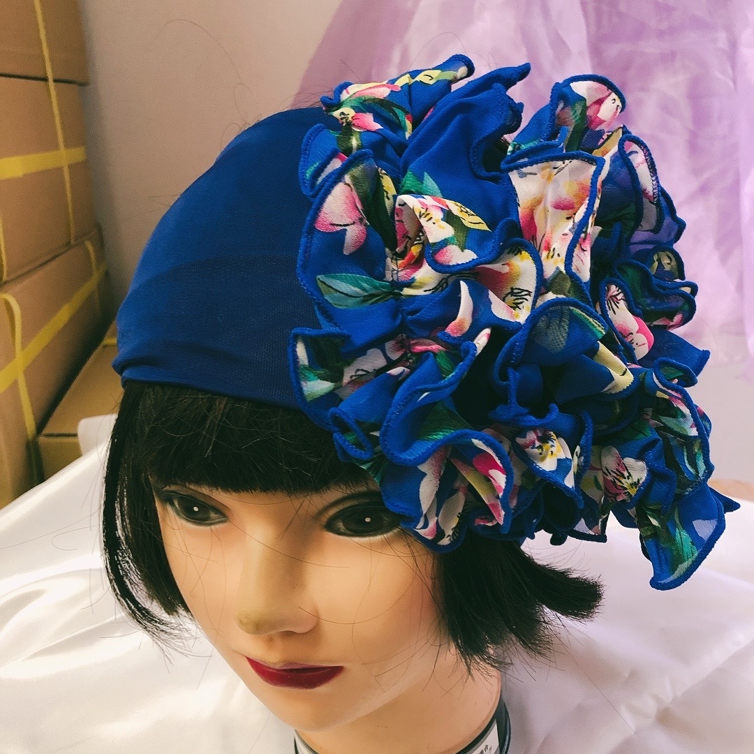 新品● ターバン　ヘアーバンド　おおきな　花飾り付き　ブルー　豪華　フラメンコ、タンゴ、ベリーダンスなどのステージ_画像1