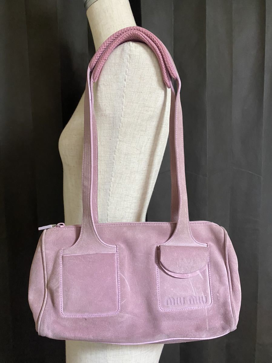 レア希少可愛い☆miumiuミュウミュウ本革スウェードレザーショルダーバッグハンドバッグイタリア製本物PRADプラダ姉妹ブランド