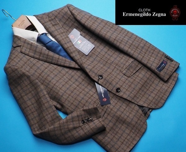 新品12.9万円 大手百貨店扱い 秋冬『Ermenegildo Zegna ゼニア Trofeo Cashmere 伊生地』カシミヤ混フランネル ジャケットA7茶(D) 3053060