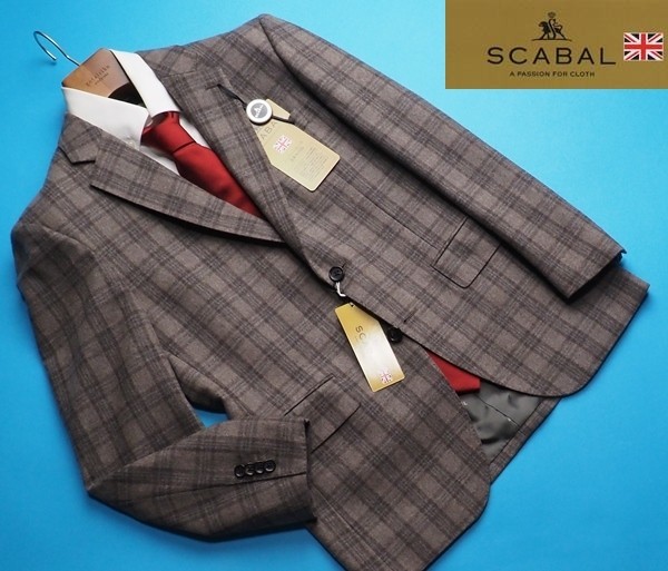 新品14.3万円 大手百貨店扱い 日本製『Scabal スキャバル 英国製生地』ウール100% フランネル チェック柄 ジャケットA5茶(E) 4002680 1点物の画像1