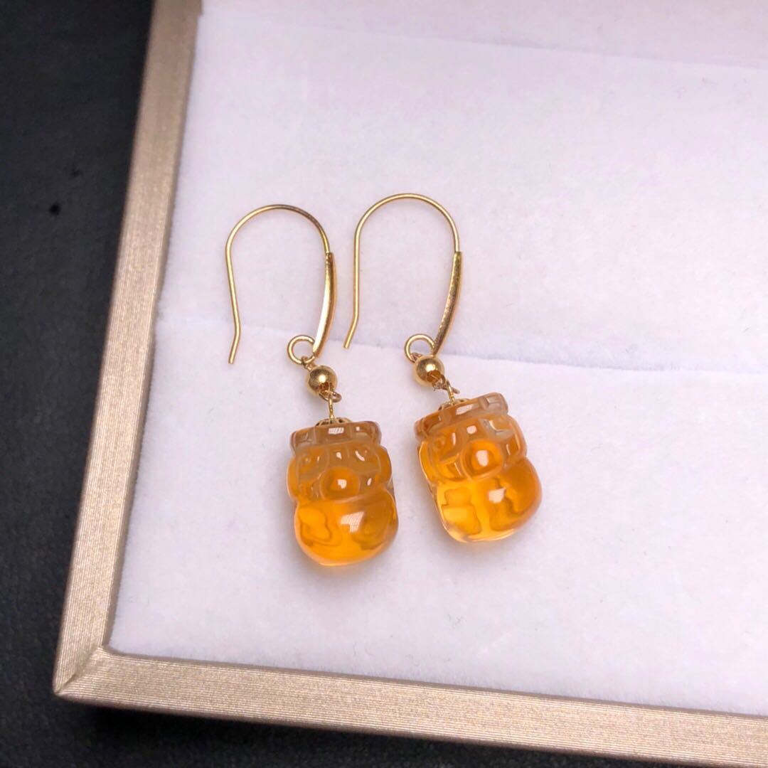 2022年製 新品】 ⭐︎【天然】シトリン 13x8x6.3mm k18 ピアス ピアス