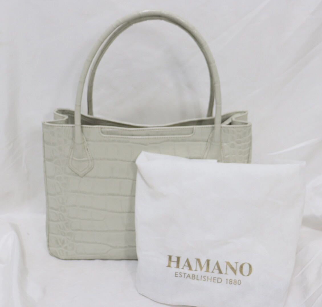 極美品 HAMANO 濱野皮革工藝 ホワイト クロコ型押し トートバッグ-