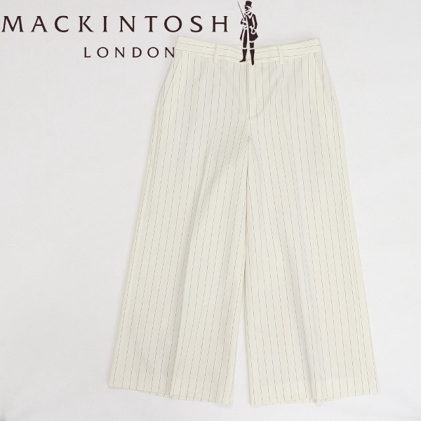 美品◆MACKINTOSH マッキントッシュ ストライプ柄 クロップド パンツ オフホワイト 36