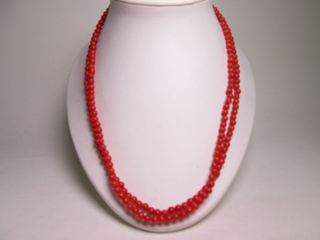 *G SILVER red .. sphere 5mm2 ream. long necklace 38g