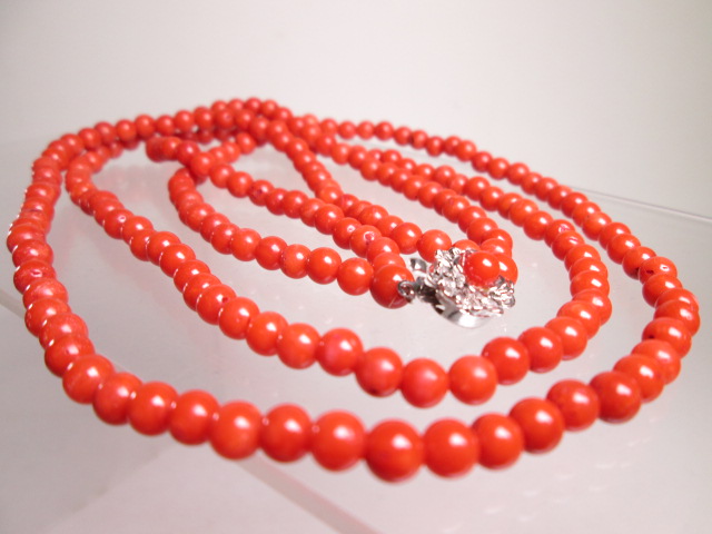 *G SILVER red .. sphere 5mm2 ream. long necklace 38g