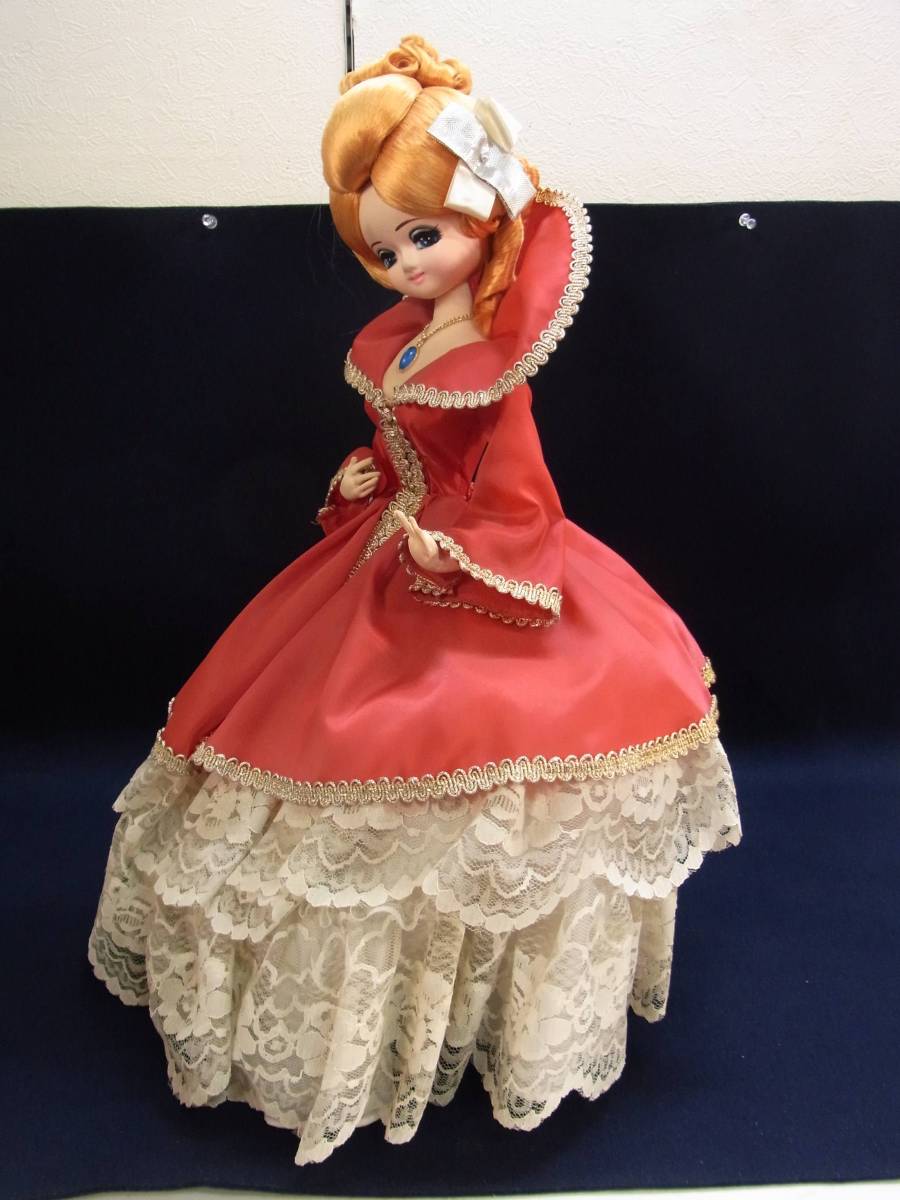 昭和レトロ ポーズ人形 大きめ56cm 赤いドレスの王女風 リボン ドール 人形 ドレス スキヨ 中世 フランス人形 アンティーク