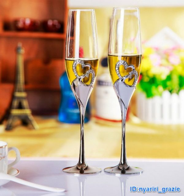 Шампанское стекло 2 -целостное набор сердечного хрустального серебристого серебряного напитка аксессуары подарок серебряный кубок для вечеринки бесплатная доставка