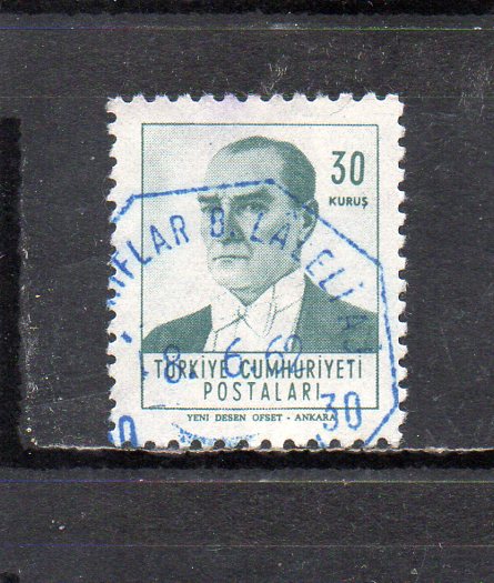 181172 トルコ 1961年 普通 共和国初代大統領ケマル・アタチュルク肖像 30k 使用済_画像1