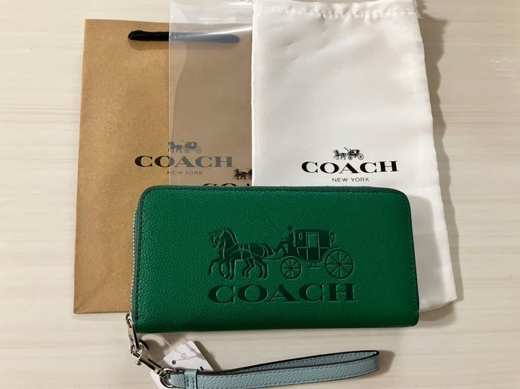 COACH コーチ 財布 長財布 グリーン 緑 馬車柄 ストラップ付 COACH コーチ 財布 長財布 グリーン 緑 馬車柄 ストラップ付