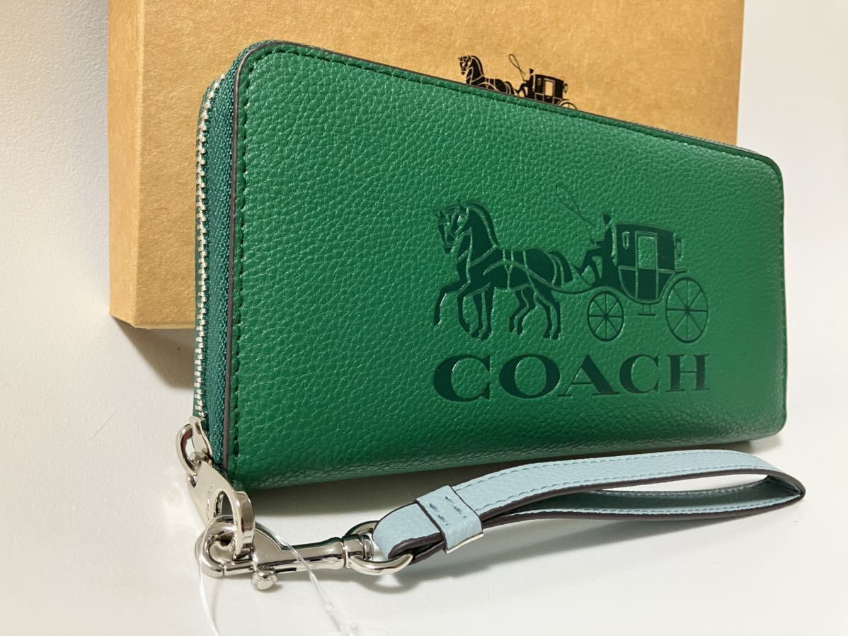 COACH コーチ 財布 長財布 グリーン 緑 馬車柄 ストラップ付 COACH コーチ 財布 長財布 グリーン 緑 馬車柄 ストラップ付