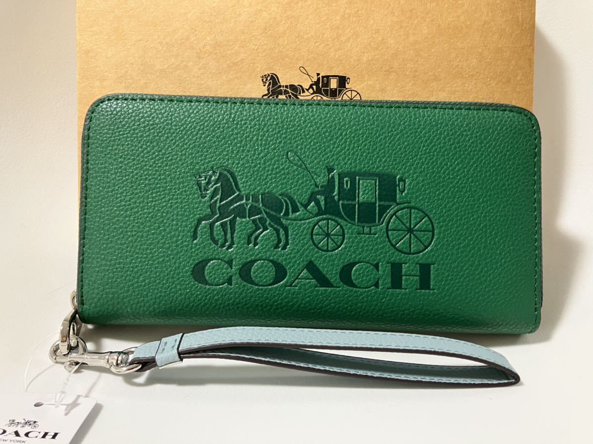 COACH コーチ 財布 長財布 グリーン 緑 馬車柄 ストラップ付 COACH コーチ 財布 長財布 グリーン 緑 馬車柄 ストラップ付