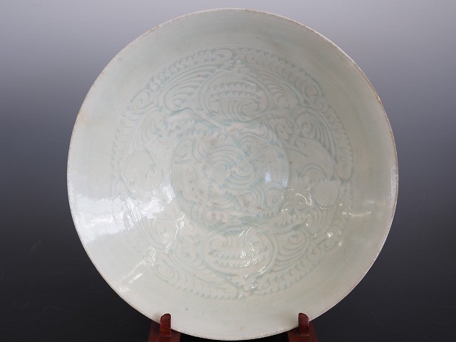 中国古玩 青白磁陰刻皿 直径19.4cm程 中国美術 骨董 南京 1471_画像4