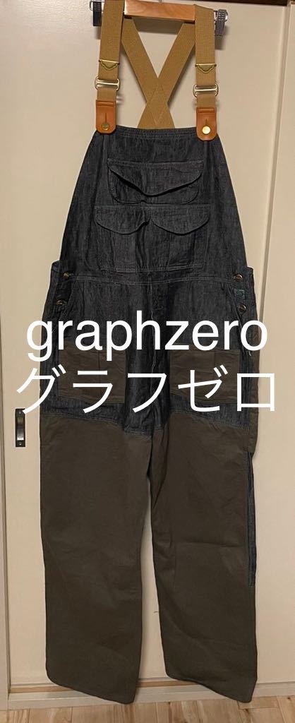 graphzero グラフゼロ ハンティング オーバーオール デニム インディゴ×カーキ デニム 岡山 倉敷 児島 Lサイズ アウトドア キャンプ_画像1