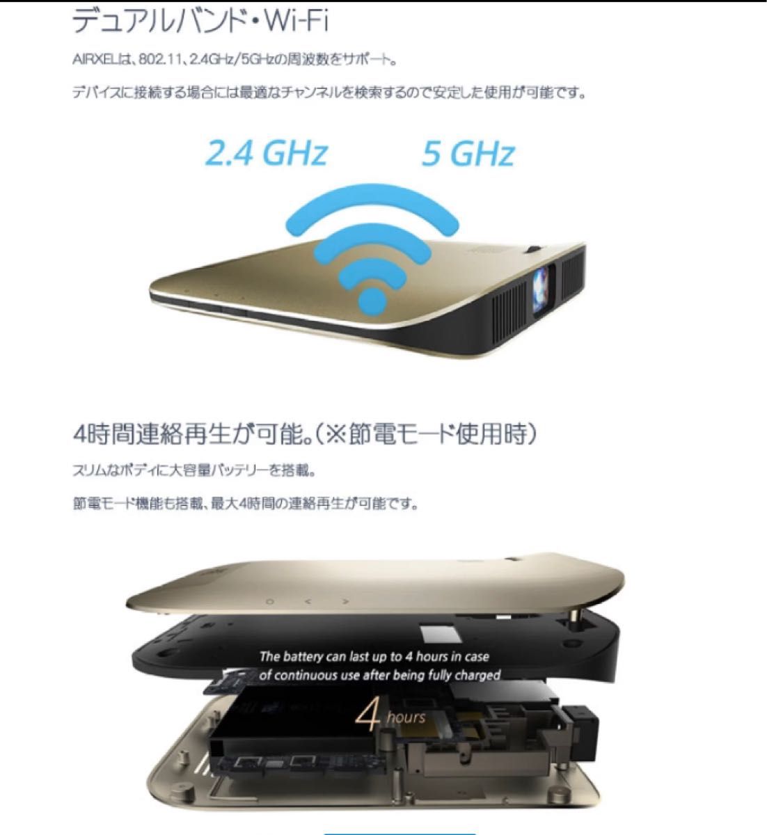 ほぼ新品！Andorid/iPhone対応のWi-Fi小型プロジェクター「AIRXEL AXJ-800」リアルHD 330ANSI