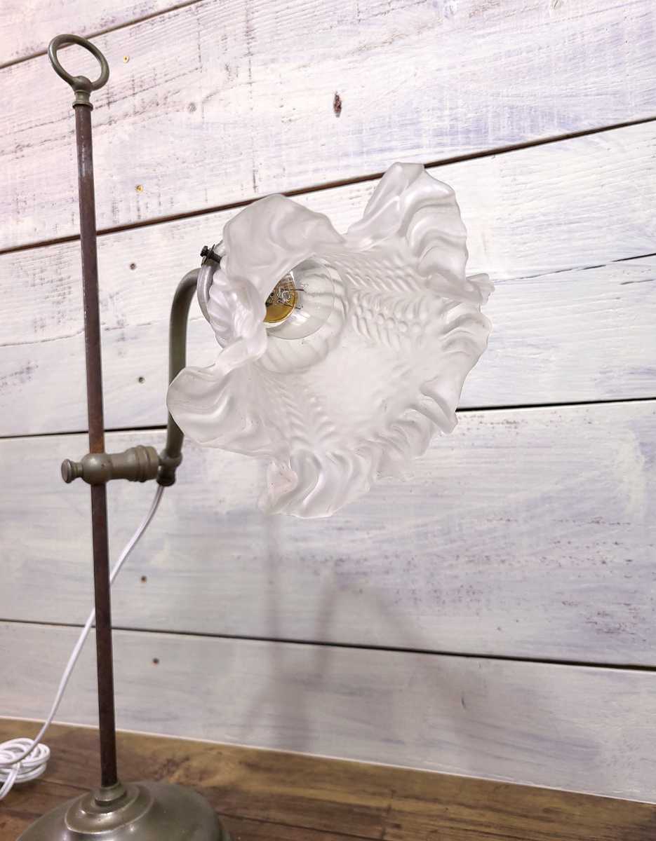 フランスアンティーク ガラス フリルシェード スタンドライト 卓上照明