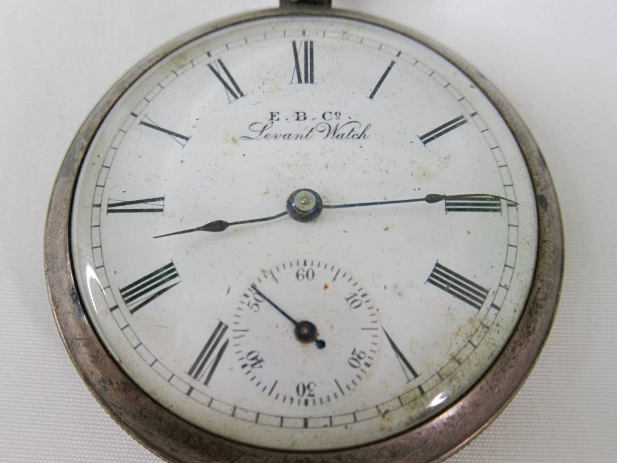 P1-6【ジャンク】E.B.Co. LEVANT WATCH 手巻き 懐中時計 シルバー 0.800刻印 アンティーク レトロの画像3