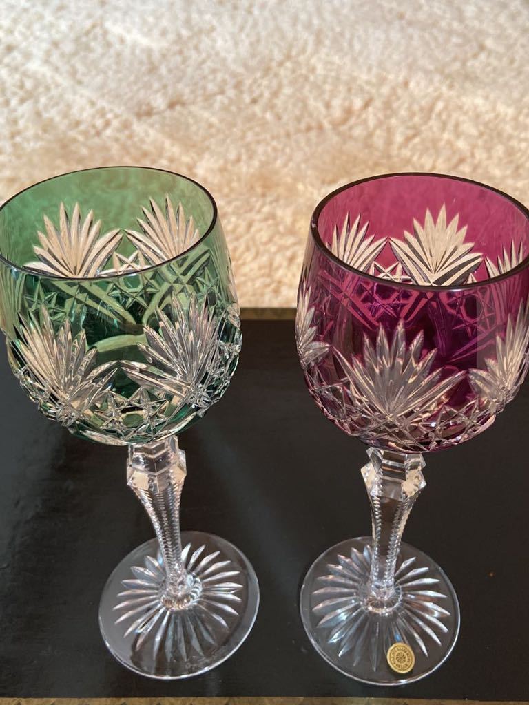 val saint lambert ヴァル サン ランベール クリスタル ガラス グラス 置物 ワイングラス ペア 美品 ベルギー王室 アンティーク の画像2