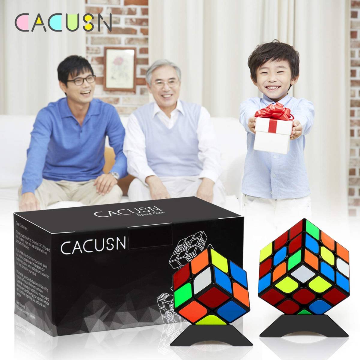 新品未開封 CACUSN ルービックキューブ 立体パズル 令和進化版進化型 回転スムーズ 競技用 キューブ 世界基準配色 スタンド付き 2個の画像2