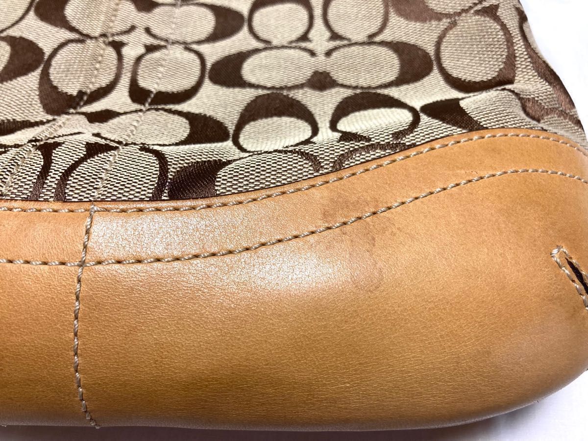 ★【中古】COACH コーチ シグネチャー キャンバス ショルダーバッグ ブラウン 3574