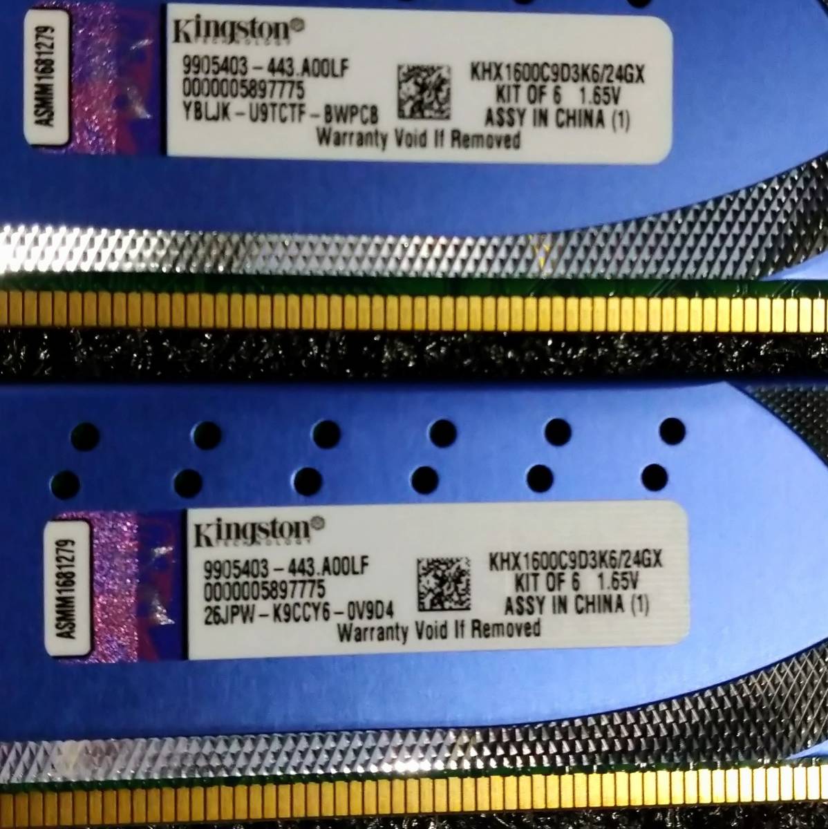 【中古】DDR3メモリ 8GB[4GB2枚組] Kingston KHX1600C9D3K6/24GX [DDR3-1600 PC3-12800]