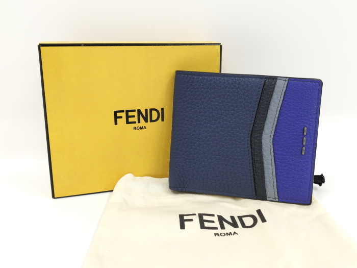 【中古】FENDI 二つ折り財布 札入れ トリフォールド レザー ネイビー ブルー 7M0169_画像8