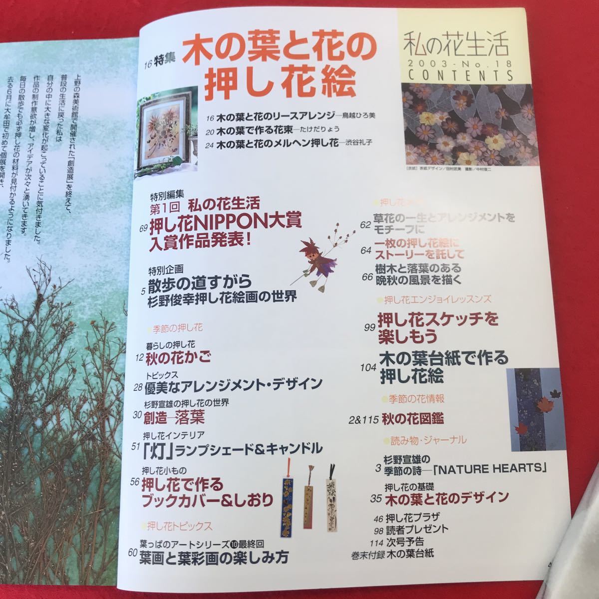 f-313 ※0 私の花生活 No.18 日本ヴォーグ社 2003年10月1日発行 特集: 木の葉と花の押し花絵 キャンドルシェード しおり ブックカバーほか_画像3