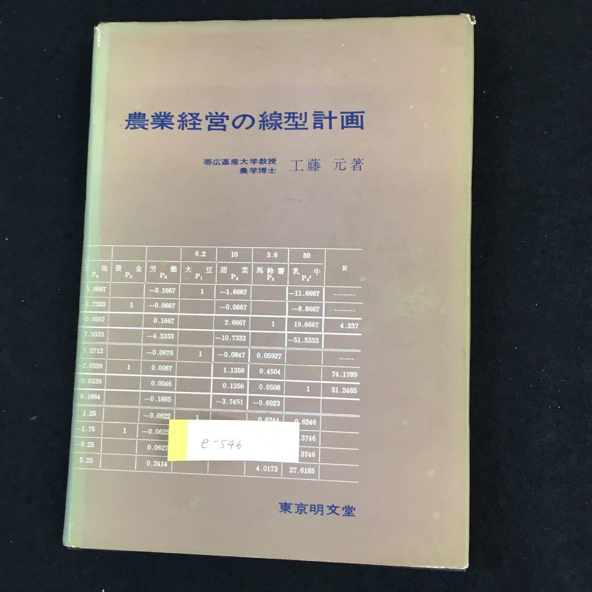 e-546 農業経営の線型計画 工藤元 東京明文堂 昭和37年発行 ※0_画像1