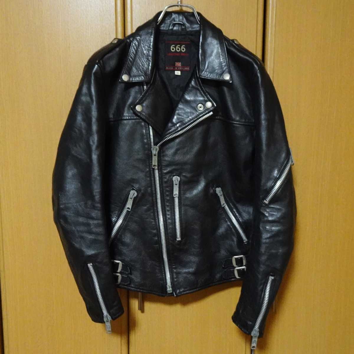 666 Leather Wear ダブルライダースジャケット 36 ブラック 黒 牛革 小 