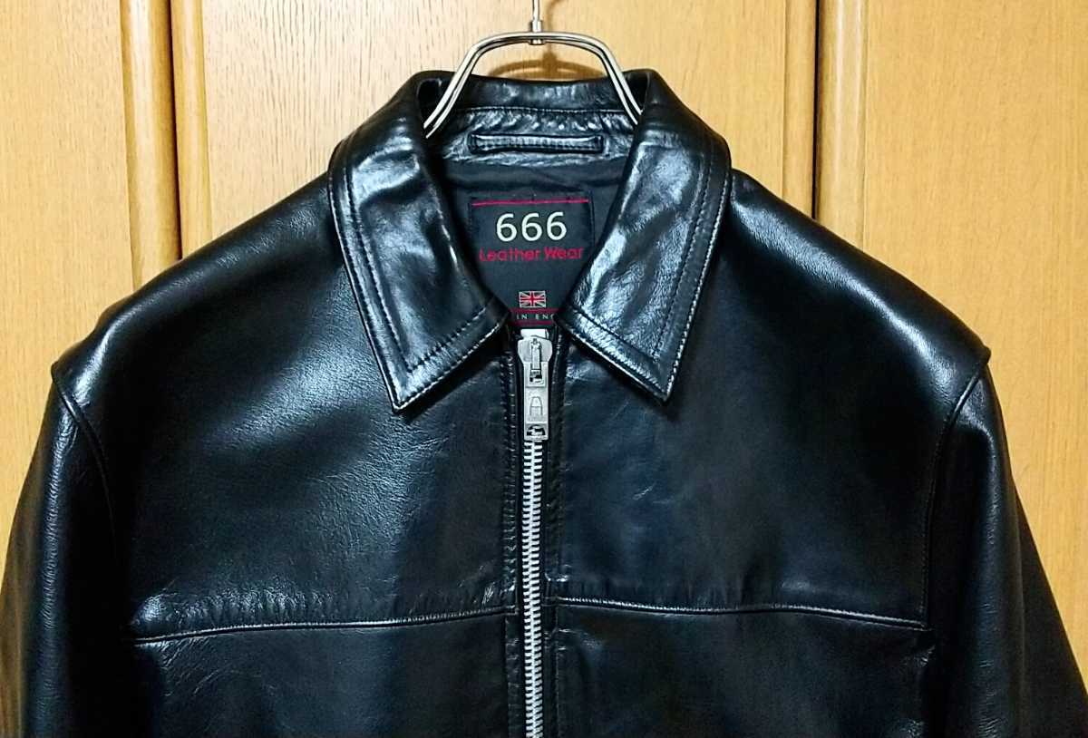 666 Leather Wear シングルライダースジャケット 38 ブラック 黒 レザー イングランド製 lewis leathers ルイスレザー 牛革 カントリーマン_画像2