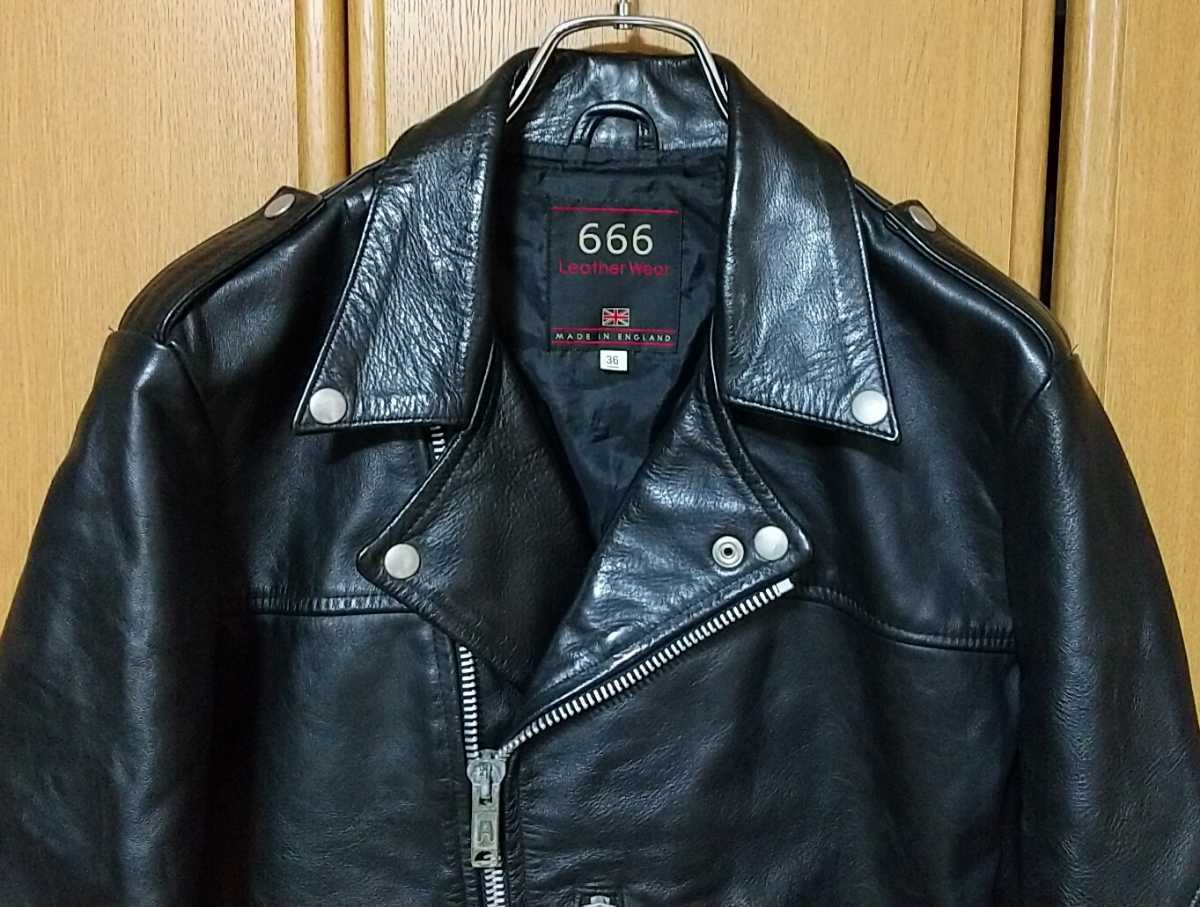 666 Leather Wear ダブルライダースジャケット 36 ブラック 黒 牛革 小