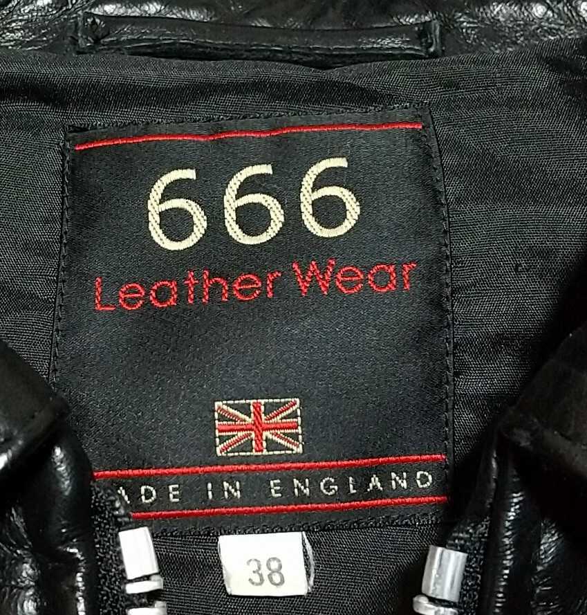 666 Leather Wear シングルライダースジャケット 38 ブラック 黒 レザー イングランド製 lewis leathers ルイスレザー 牛革 カントリーマン_画像7