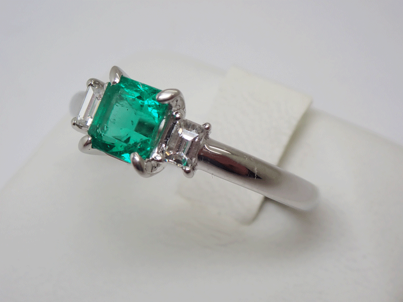 PT900 fine quality natural emerald diamond ring ring E0.84ct D0.22 size #17 number new goods finishing settled beautiful goods free shipping!!