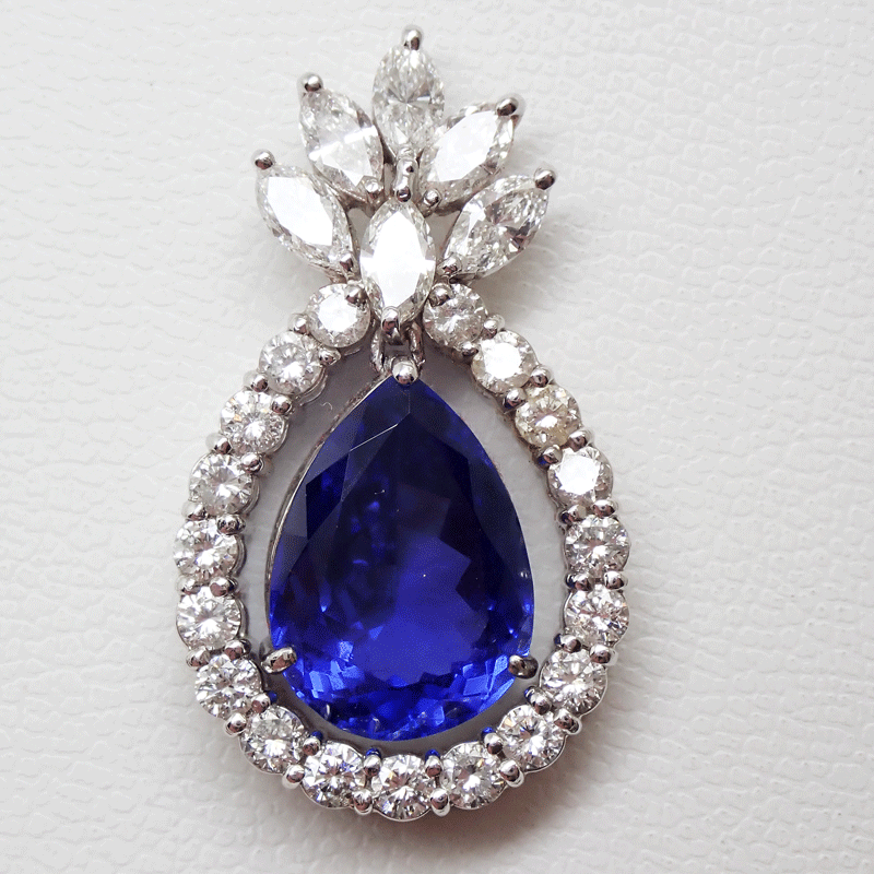 PT900 タンザナイト ダイヤモンド ペンダント 別名ゾイサイト 上質タンザ 6.28ct D2.2ct 鑑別書付　美品　送料無料！！