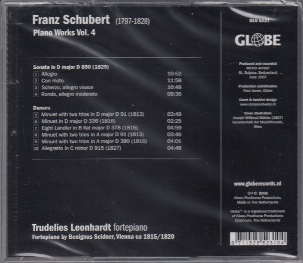 [CD/Globe]シューベルト:ピアノ・ソナタ第17番ニ長調D.850&8つのレントラー変ロ長調D.378他/T.レオンハルト(p) 2007.6_画像2
