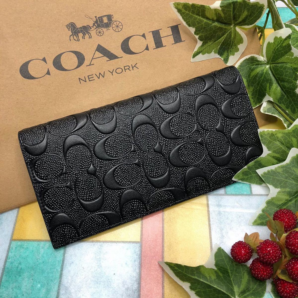 COACH コーチ 長財布 二つ折り メンズ シグネチャー ブラック 新品