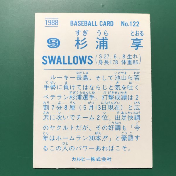 1988年　カルビー　プロ野球カード　88年　122番　ヤクルト　杉浦　　　　　　【管理737】_画像2